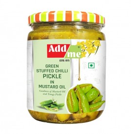 Add me Green Stuffed Chilli Pickle In Mustard Oil  Glass Jar  500 grams